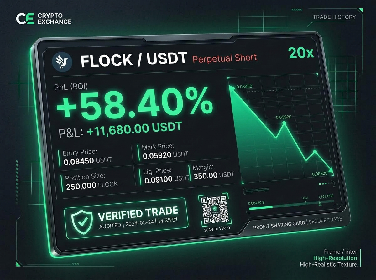 Crypto Pulse real-time market surveillance trade proof: FLOCKUSDT Short +58.4% PnL